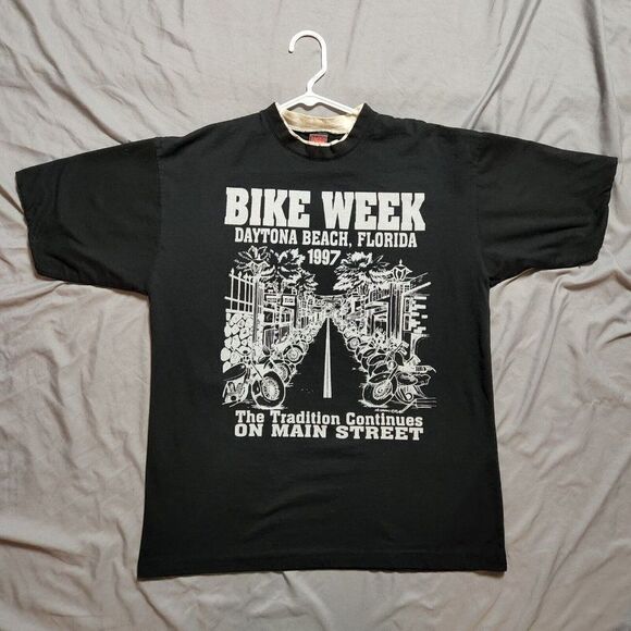 DAYTONA BEACH BIKE WEEK La Flame 1997 Vtg Black Graphic T-Shirt MEN'S L - Picture 1 of 8